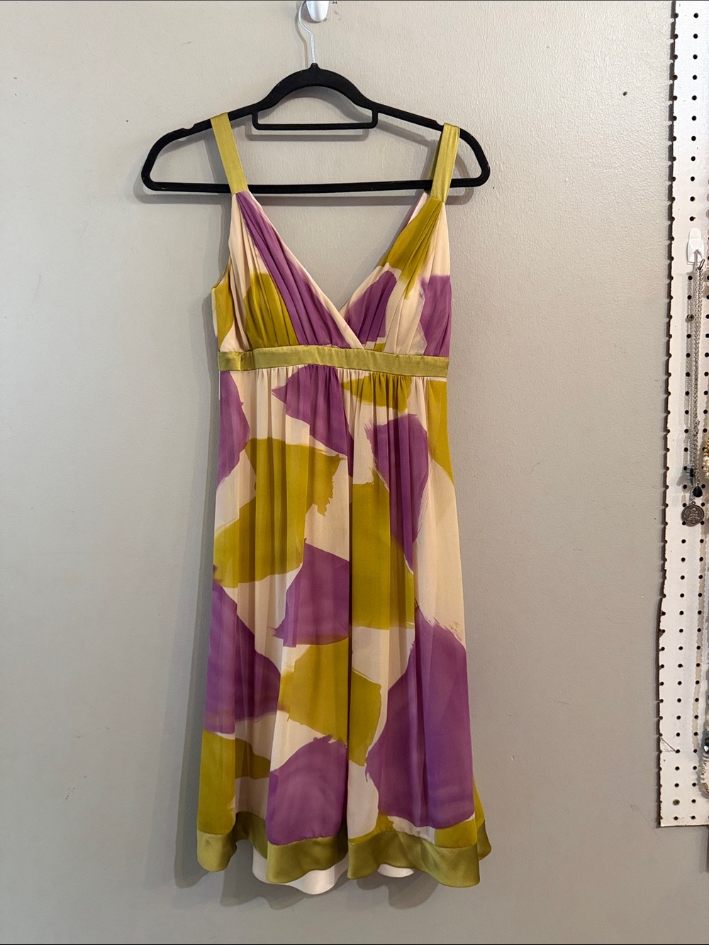 Sue Wong Cream, Olive Green & Lavender Floral Silk Dress